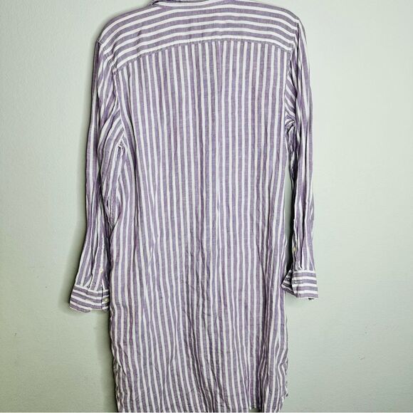 EUC Lauren Ralph Lauren Striped Purple Popover Linen Top Large - Picture 5 of 6